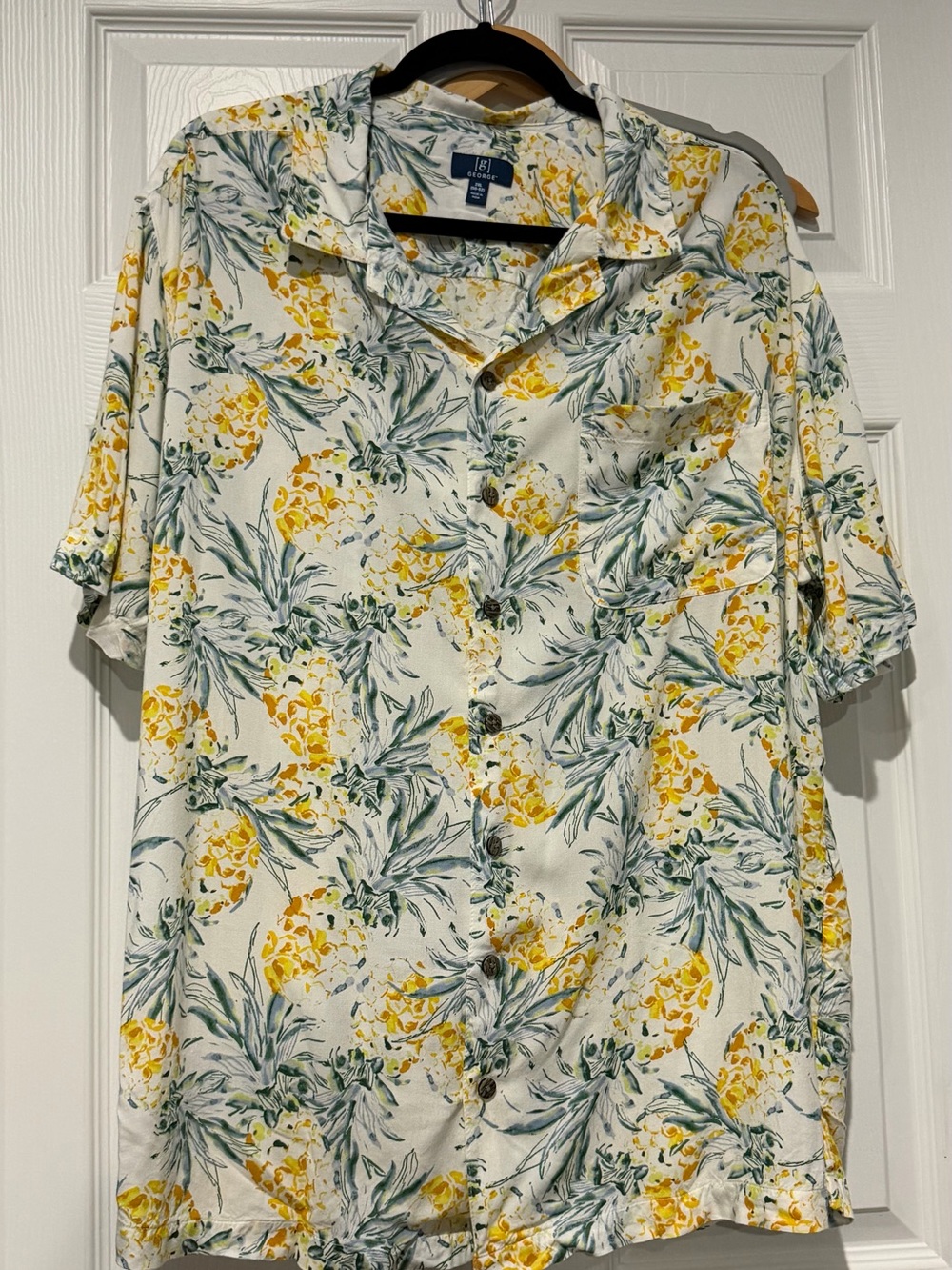 George Yellow & Green Pineapple Print Short-Sleeve Button-Down Shirt